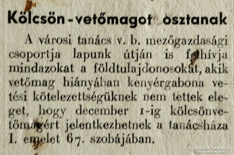 1956 december 1  /  ÚJ VÁCI NAPLÓ   /  Eredeti, régi újságok, képregények, magazinok Ssz.: 1558