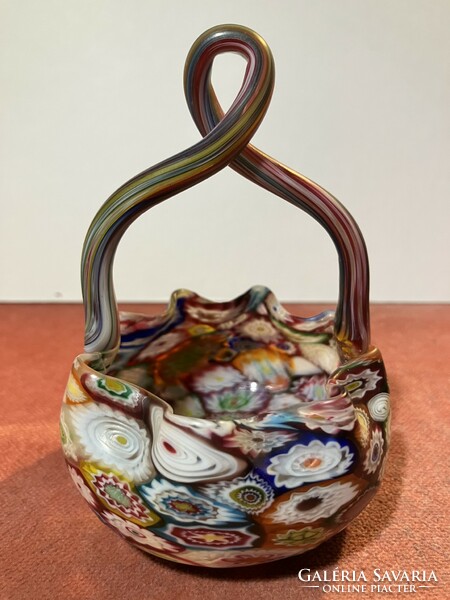 Millefiori glass basket with handles - murano 2312 27