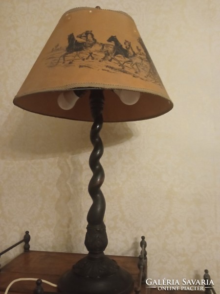 Beautiful working carved antique colonial lamp with original shade
