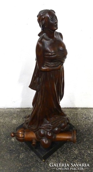 1P868 antique huge carved female statue with cannon 98.5 Cm