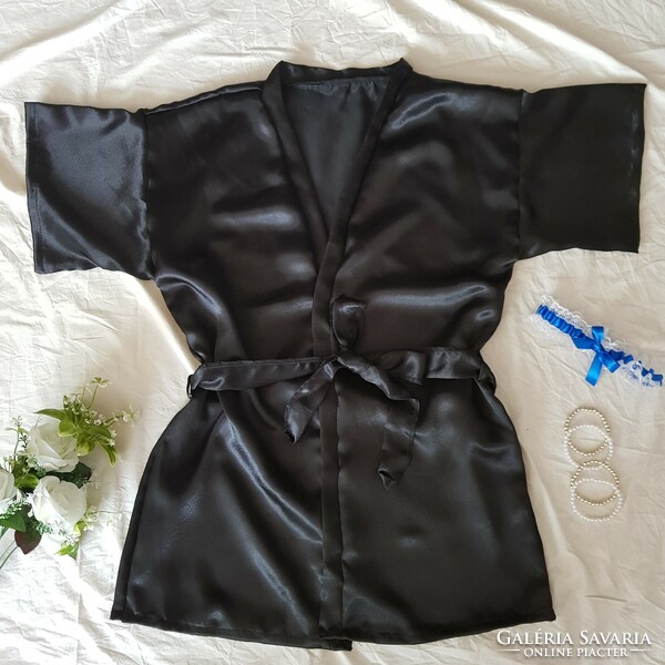 Black satin robe, ready-to-wear robe - approx. L-shaped
