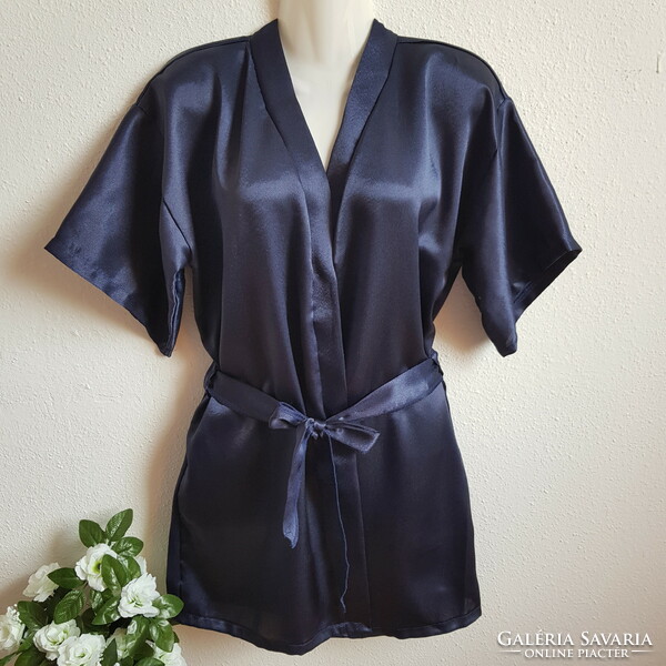 Dark blue satin robe, ready-to-wear robe - approx. L-shaped