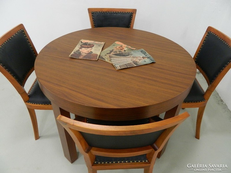 Original restored art-deco set (4 black leather chairs + 1 table)