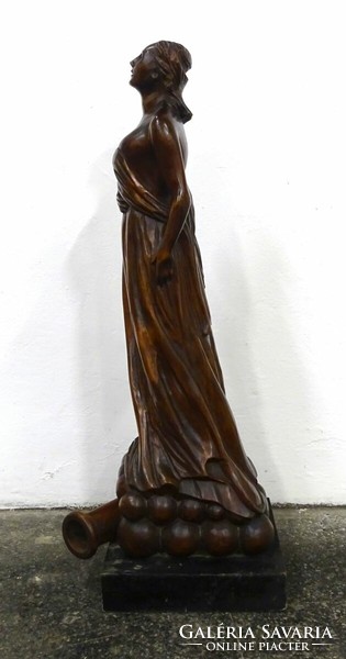 1P868 Antik hatalmas faragott nő szobor ágyúval 98.5 cm
