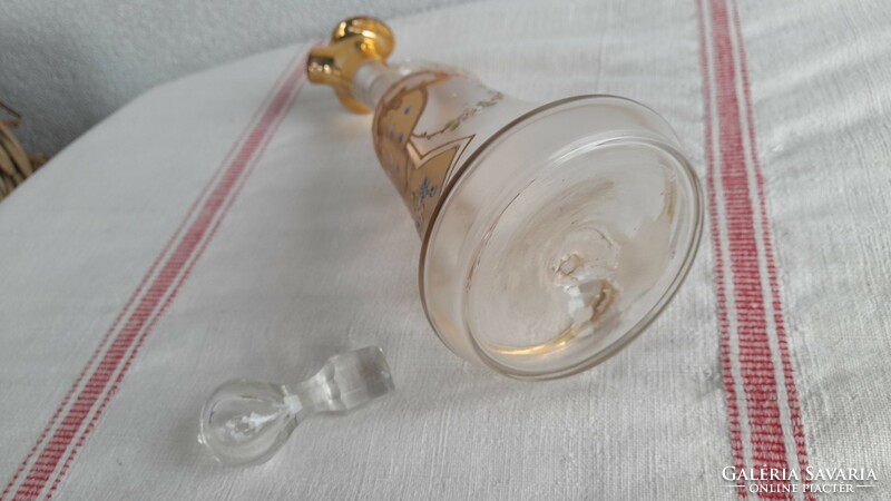 Art Nouveau blown glass enamel painted antique pourer, carafe, 26 cm