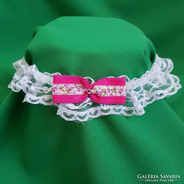 Snow white lace, pink bow bridal garter, thigh lace