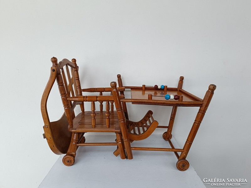 Antik gyermek bútor gyerek etetőszék összecsukható gurulós játék baba etető szék 725 8342