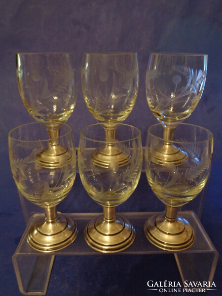 5 glass glasses with silver base