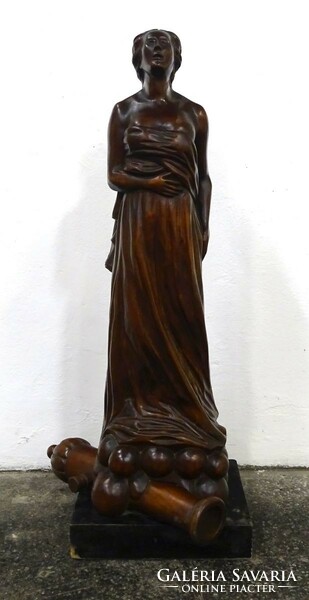 1P868 antique huge carved female statue with cannon 98.5 Cm