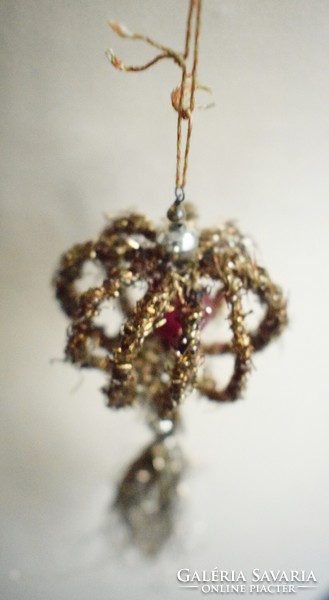 2 pieces of old Christmas tree decorations, glass, metal, 10 cm and 14 cm + hanger