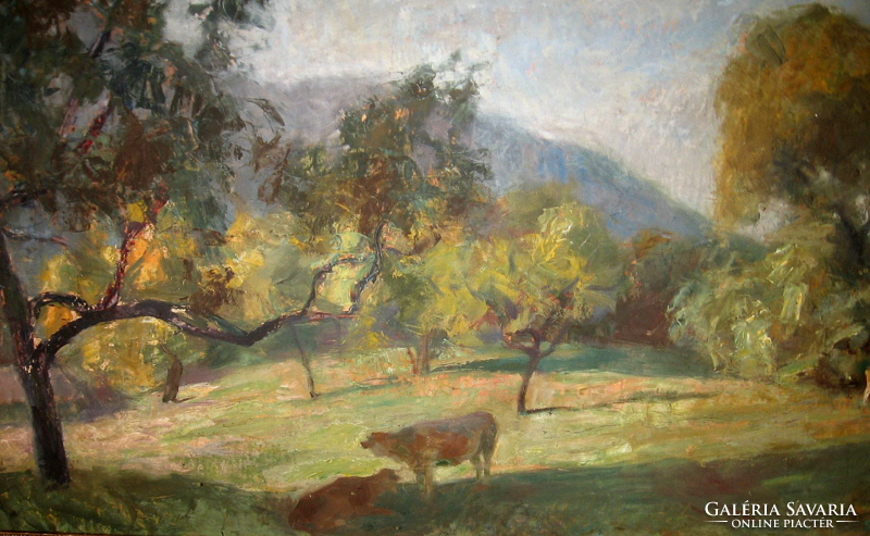 Monumental guaranteed original Erik Scholz /1926-1995/ painting: cows in the meadow