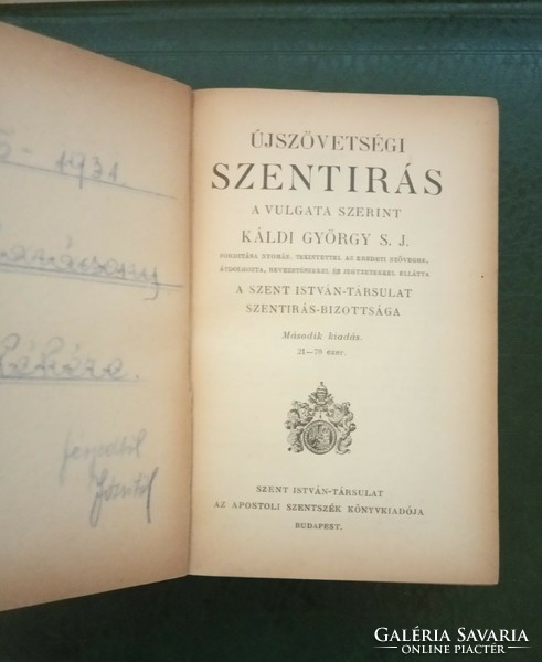 1928 Újszövetségi Szentírás a Vulgata szerint Káldi György fordítása