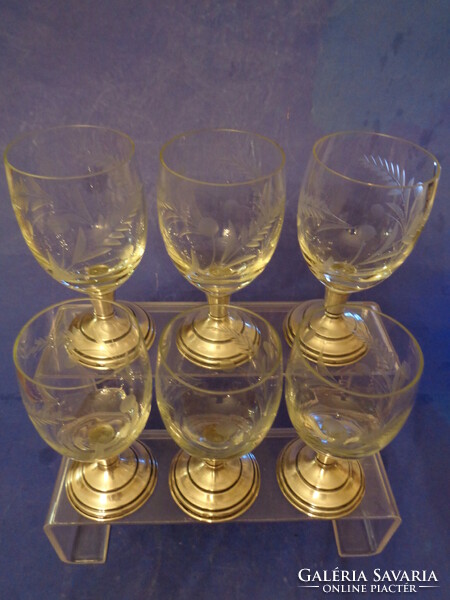 5 glass glasses with silver base