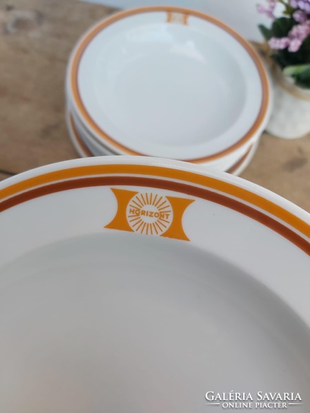 Rare heat-zoned plain porcelain yellow striped deep plates flat plate nostalgia menzás