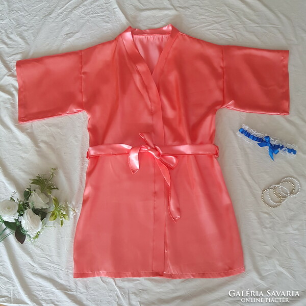 Coral-colored satin robe, ready-to-wear robe - approx. M