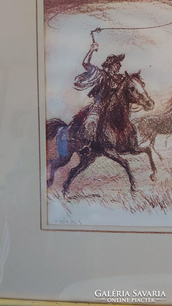 Kató Balázs "Ménes" lovas képe xerográfia eredeti