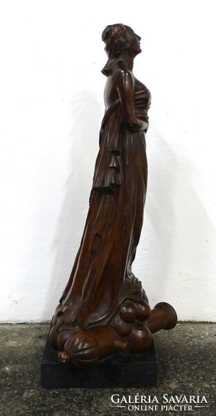 1P868 antique huge carved female statue with cannon 98.5 Cm