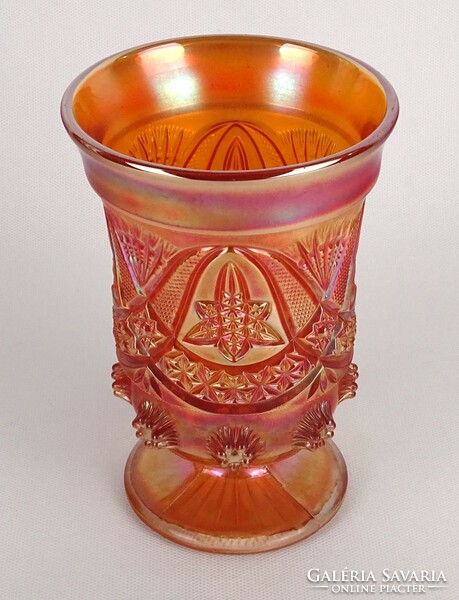 1P865 Carnival glass goblet pressed into an old iridescent shape 16.5 Cm