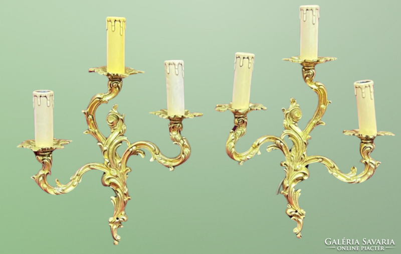 Barokk stílusú réz 3 ágú falikar párban
