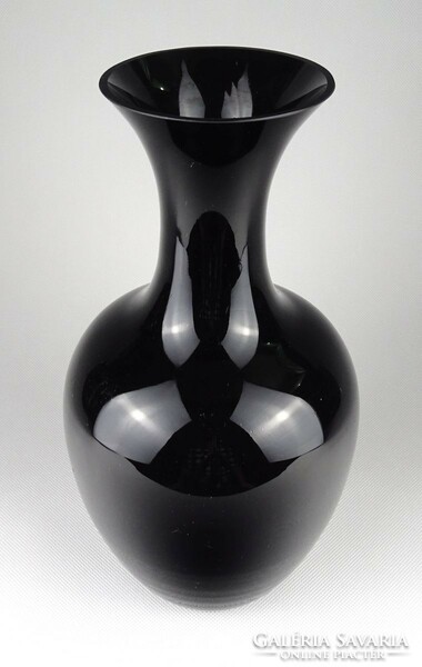 1P863 Nagyméretű fekete üveg váza 31 cm