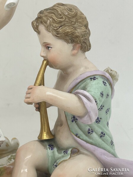 Antik meissen zenélő puttók rokokó alapon c1860 kiváló restaurációs projekt 15cm