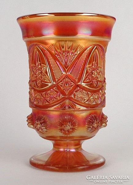 1P865 Carnival glass goblet pressed into an old iridescent shape 16.5 Cm