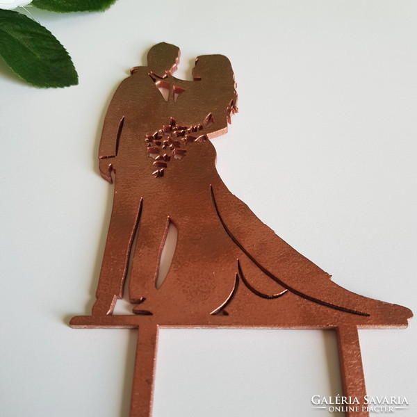 New, bronze-colored wedding cake decoration, insertable wedding couple silhouette