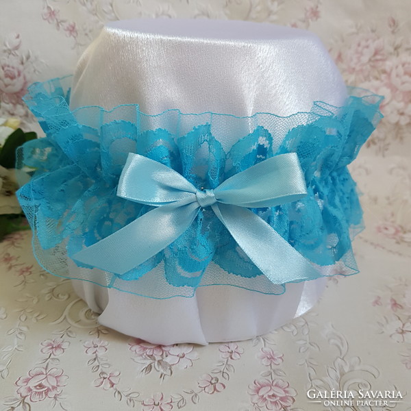 Turquoise lace, sky blue bow bridal garter, thigh lace
