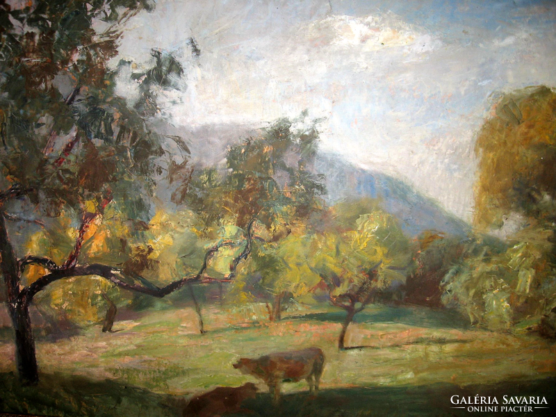 Monumental guaranteed original Erik Scholz /1926-1995/ painting: cows in the meadow