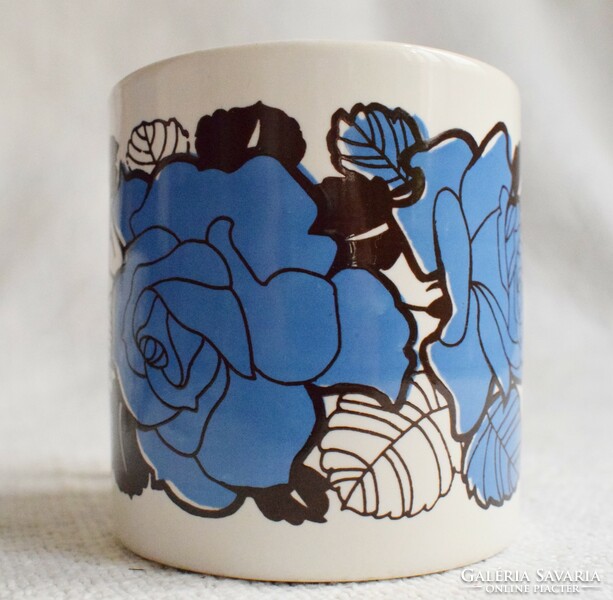 Old mug with blue rose pattern, 8.1 x 8.5 cm + handle