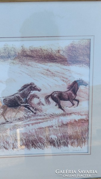 Kató Balázs "Ménes" lovas képe xerográfia eredeti