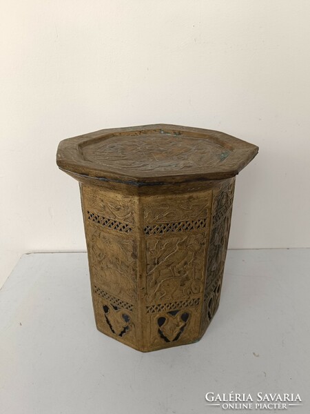 Antique Arabic Brass Tea Coffee Oriental Small Table Embossed Engraved Morocco 734 8351
