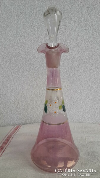 Art Nouveau blown glass enamel painted antique pourer, carafe, 28 cm