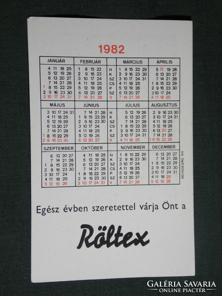 Kártyanaptár, Kártyanaptár, Röltex Bétex textil áruház, fonal, cérna, 1982,   (4)