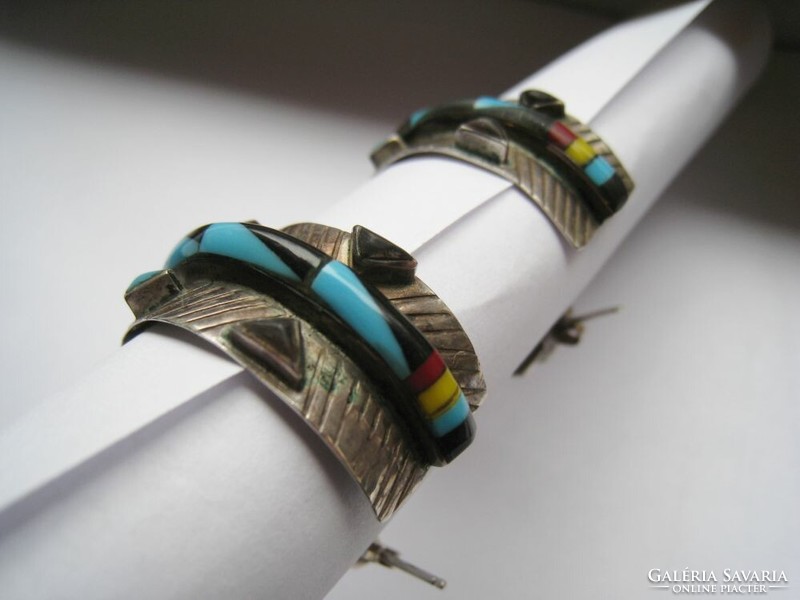 Native American handmade design silver earrings with turquoise - Navajo