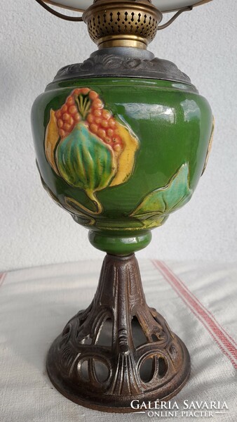 Art Nouveau majolica table kerosene lamp