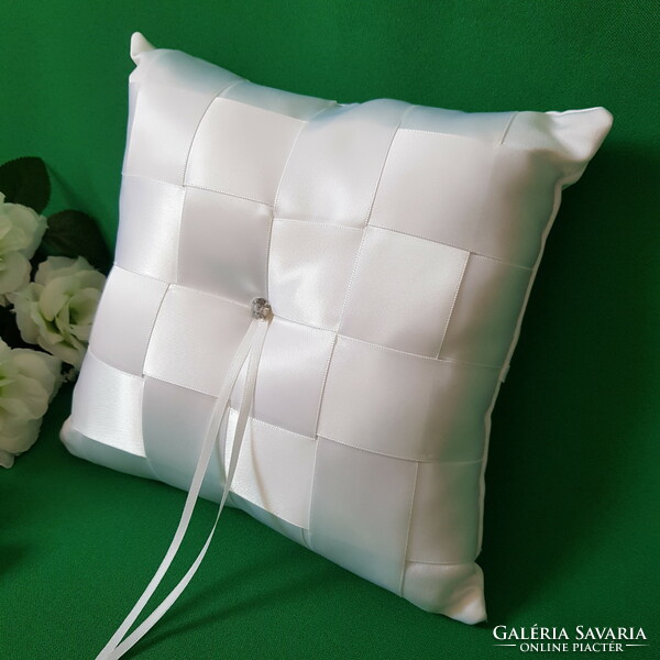 New, snow-white, rhinestone-studded, large wedding ring pillow