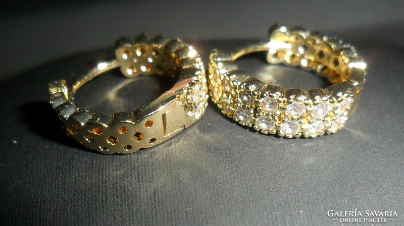 Fabulous, double-row inlaid zircon stone, 18k gold filled hoop earrings, wedding, party stylish