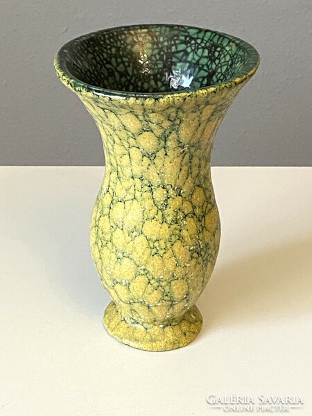 Gorka yellow green painted retro ceramic vase 22 cm