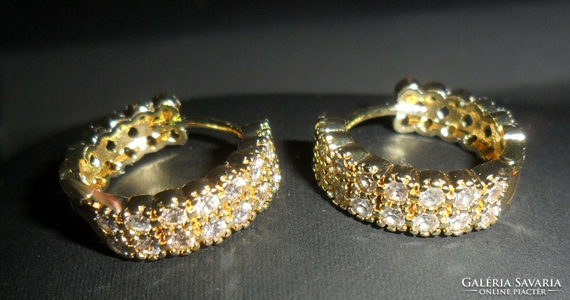 Fabulous, double-row inlaid zircon stone, 18k gold filled hoop earrings, wedding, party stylish