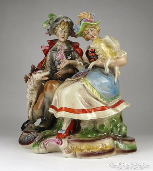 1P886 Régi nagyméretű Graefenthal barokk pár német porcelán figura 31 x 29 cm