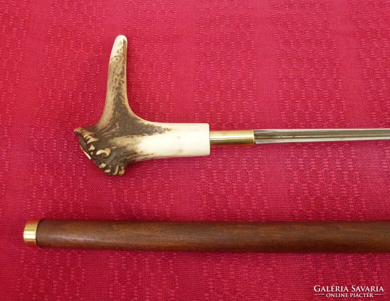 Dagger with antler handle, walking stick with retractable blade