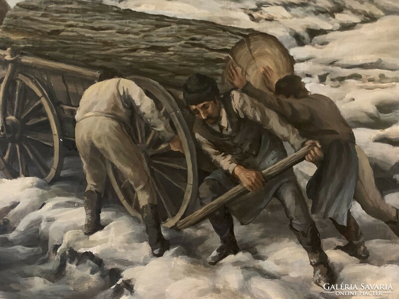 Salamon György “Tűzifa” 124x76 cm olajfestmény