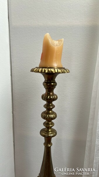 Antique copper large size heavy 112 cm high standing candle holder