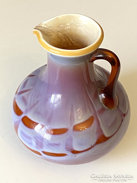 Retro colorful blown glass jug with handle 19 cm