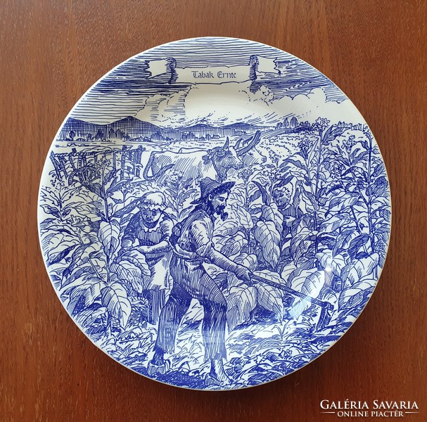 Ironstone Tableware angol jelenetes kék porcelán tányér dohányföld