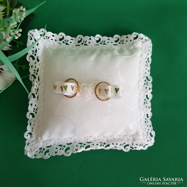 New, custom-made snow-white, lacy wedding ring pillow