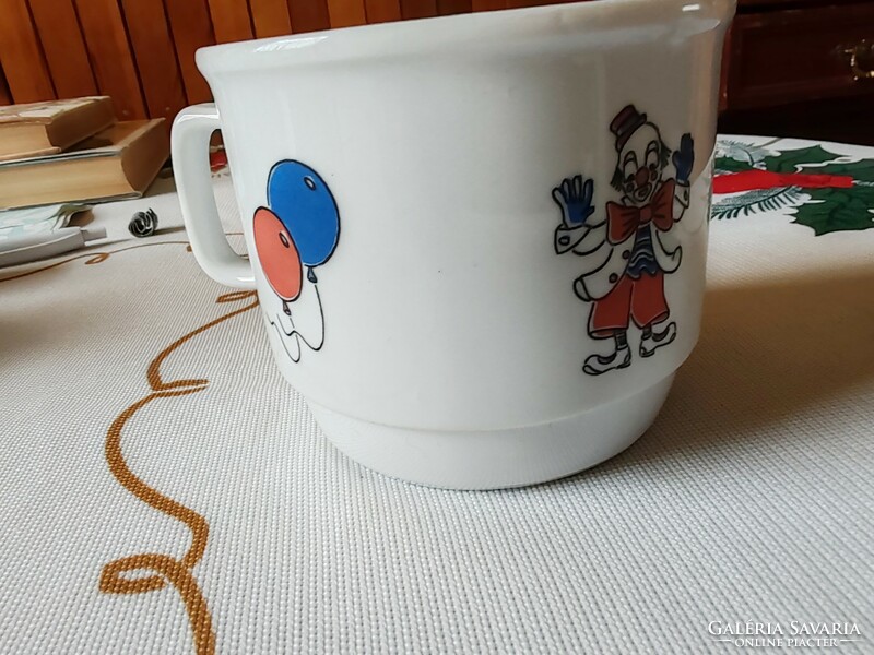 Zsolnay porcelain cocoa mug with clown and balloon pattern