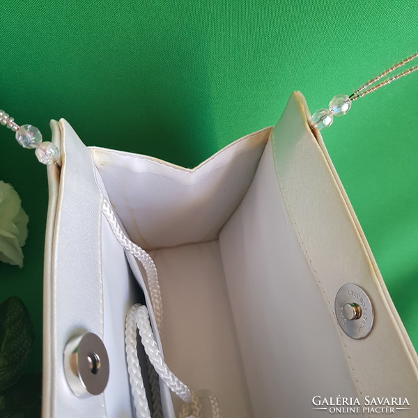 New, ecru beaded, sequined, satin casual bridal bag - Grade 2