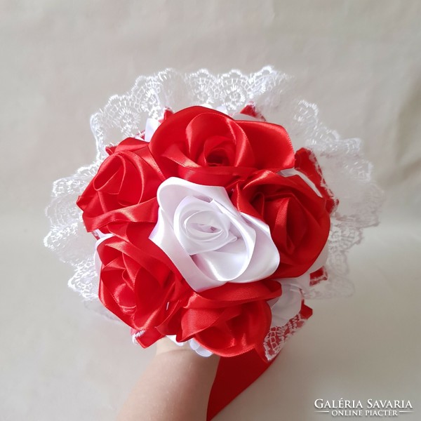 New, custom-made snow-white-red lacy bridal eternal bouquet